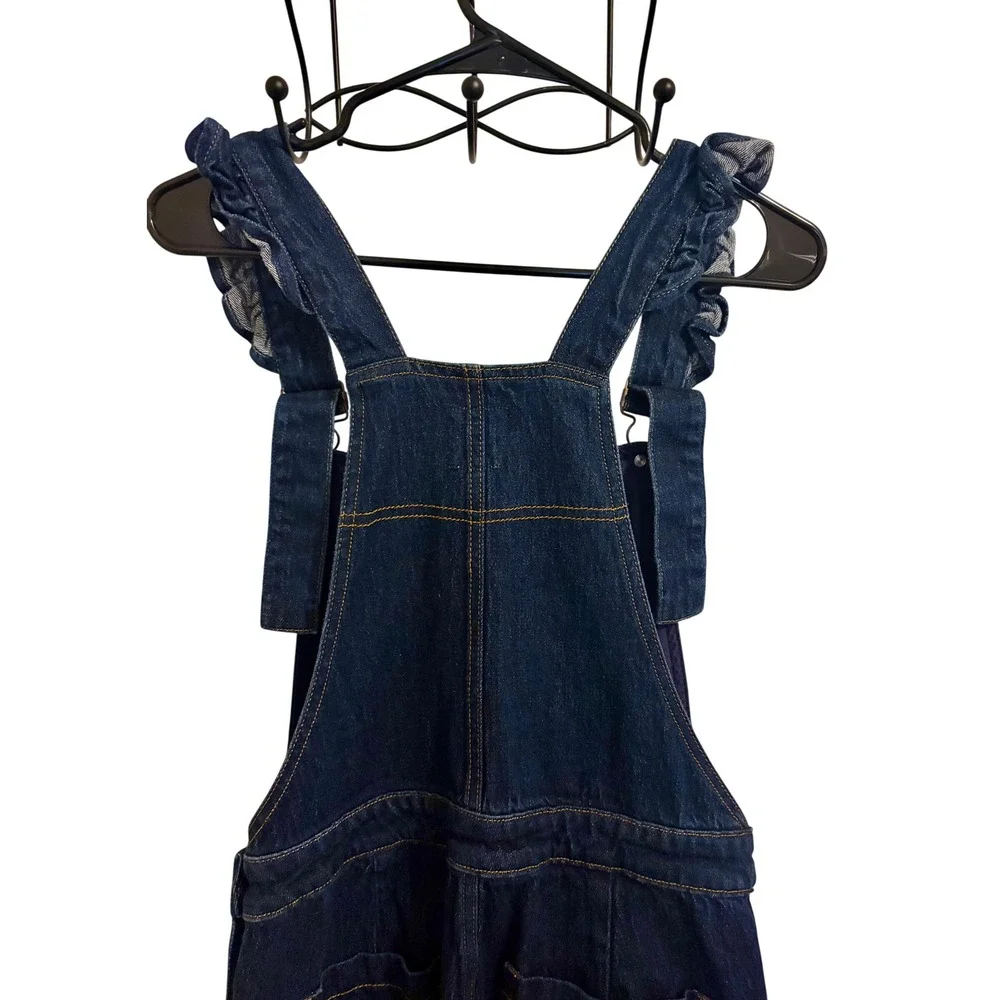 Anthropologie Seventy + Mochi Ruffle Denim Overalls Wide Leg Sz 8 - Picture 8 of 9